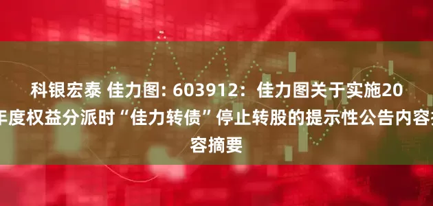 科银宏泰 佳力图: 603912：佳力图关于实施2024年度权益分派时“佳力转债”停止转股的提示性公告内容摘要